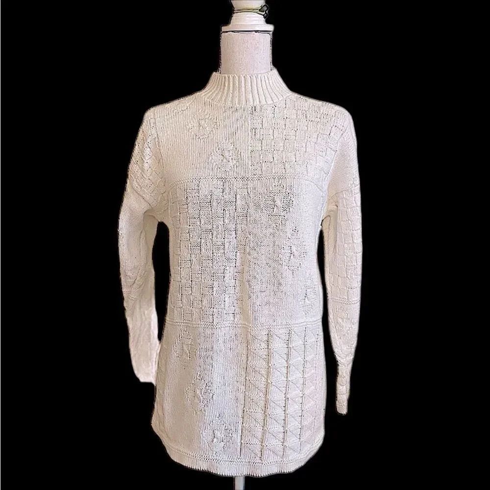 Vintage 80s white cotton cable knit sweater - classic elements size large